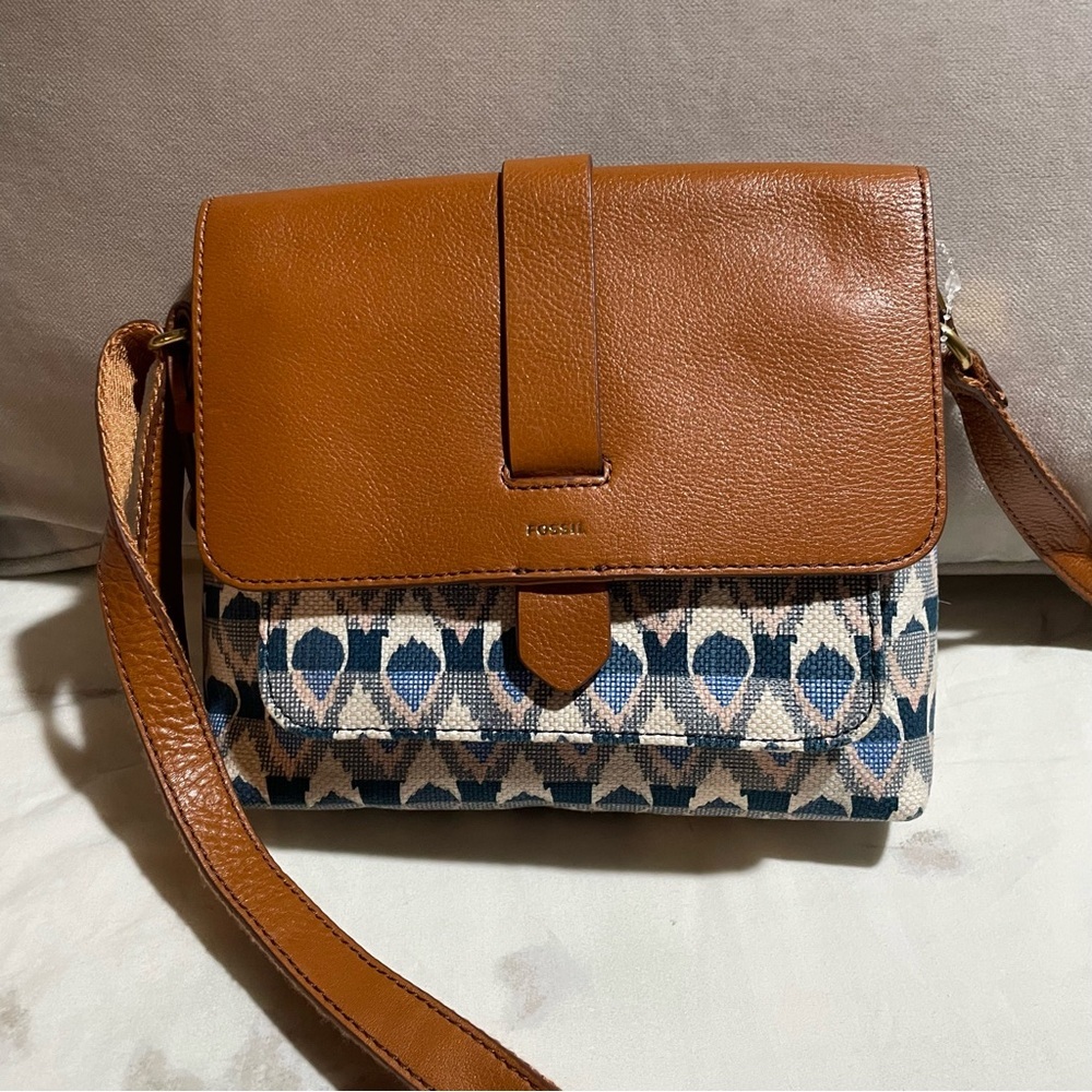 FOSSIL Kinley Ikat Small Crossbody Bag Blue Print - Picture 7 of 16